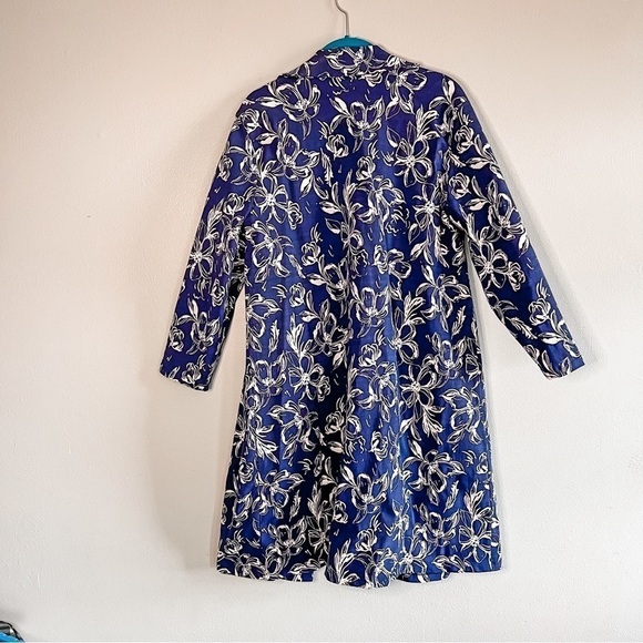 Slinky Brand Blue & White Floral Trench Style Open Front Longline Coat Large - Picture 3 of 6